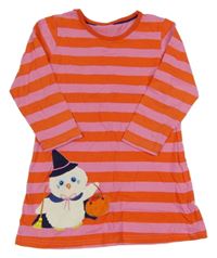 Červeno-růžové pruhované bavlněné šaty se sovou