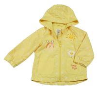 Žlutá puntíkatá šusťáková jarní bunda s obrázky a kapucí F&F
