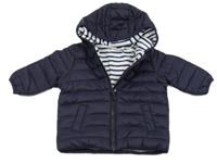 Tmavomodrá prošívaná šusťáková zateplená bunda s kapucí Next