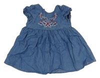 Modré šaty riflového vzhledu s výšivkami květů Primark