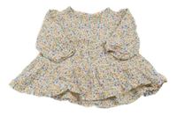 Smetanovo-oranžovo-fialové květované mušelínové šaty Hema