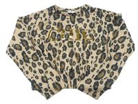 Béžovo-černý lehký leopardí crop svetr s nápisem River Island