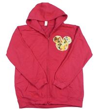 Růžová propínací mikina s Minnie a kapucí 