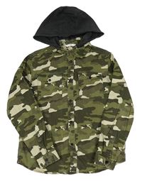Khaki army plátěná košile s teplákovou kapucí M&S