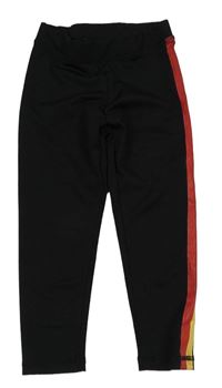 Černé sportovní legíny s červeným a žlutým pruhem 
