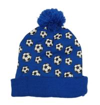 Modrá vzorovaná pletená čepice s míči a bambulí 