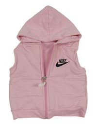 Světlerůžová tepláková zateplená vesta s logem a kapucí - Nike