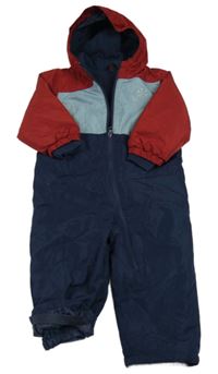 Tmavomodro-vínová šusťáková zimní kombinéza s kapucí Lupilu