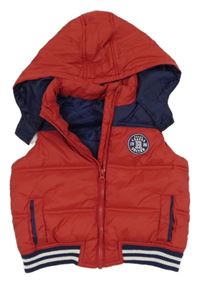 Červeno-modrá šusťáková zateplená vesta s kapucí Rebel