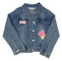 Modrá riflová bunda s kamínky a nášivkami 