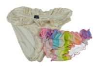 2x plavkové kalhotky - barevné pruhované + smetanové květované 