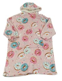 Světlerůžová plyšová oversize domácí mikina s donuty a kapucí F&F