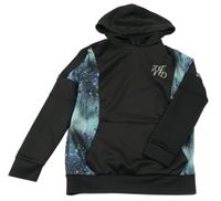 Černá sportovní mikina s modrým vzorovaným pruhem a kapucí DFND