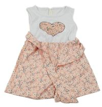 Bílo-růžový kraťasový overal se srdcem a páskem shein