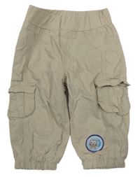 Béžové plátěné podšité kalhoty s kapsami a nášivkou Topolino