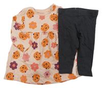 Nové - 2 set - růžové šaty s dýněmi + tmavošedé legíny F&F