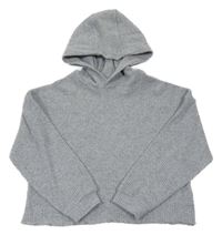 Šedý žebrovaný lehký crop svetr s kapucí F&F