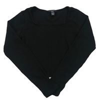 Černé žebrované crop triko New Look
