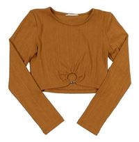 Hnědé žebrované crop triko Matalan