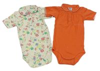 2set - 2x body s límečkem - oranžové + bílé květované Papagino