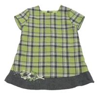 Zeleno-bílo-šedé kostkované šaty s květy 