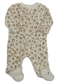 Bílo-hnědo-růžový plyšový overal s leopardím vzorem Nutmeg