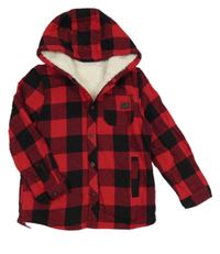 Červeno-černá kostkovaná košilová zateplená bunda s kapucí Nutmeg