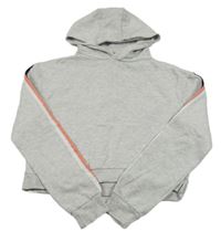 Světlešedo-barevná melírovaná crop mikina s pruhy a kapucí E-Vie