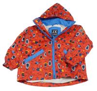 Červená šusťáková jarní bunda se zvířátky a kapucí 