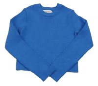 Modrý žebrovaný crop svetr Zara