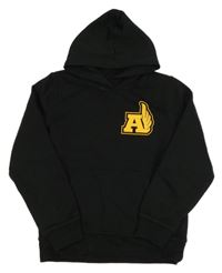 Černo-žlutá mikina s nápisy a kapucí 