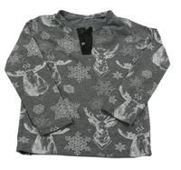 Šedo-bílé triko s vločkami a jeleny 