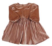 Starorůžové sametové šaty s mašlí a plisovanou sukní Dunnes Stores