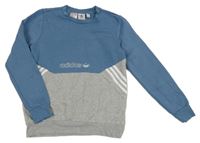 Modro-šedá mikina s pruhy a logem Adidas