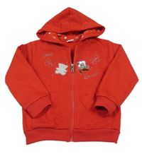 Červená propínací mikina s medvídky a kapucí 