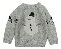 Bílo-šedo-hnědý melírovaný svetr se sněhulákem Next