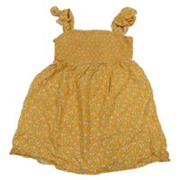 Hořčicové květované šaty se žabičkováním Primark