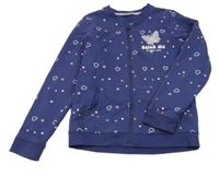 Tmavomodrá propínací mikina se srdíčky a motýlkem Kids