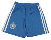 Modro-bílé sportovní kraťasy s pruhy a logem Adidas
