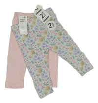 Nové - 2set - 2x legíny - růžové + mintové květované Pep&Co