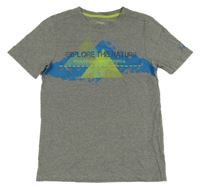 Šedo-modro-zelené tričko s potiskem a nápisem Rossi 