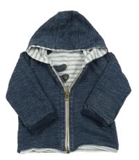 Tmavomodrá melírovaná oboustranná propínací mikina s kapucí 