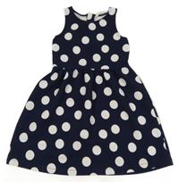 Tmavomodro-bílé puntíkaté žebrované šaty H&M