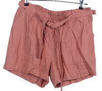 Dámské světlerezavé lněné kraťasy s páskem Primark 