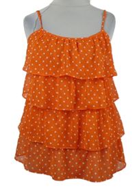 Dámský cihlově červený puntíkovaný šifonový volánkový top Forever21