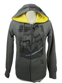 Pánská šedá propínací mikina s potiskem a kapucí FOX 