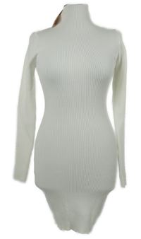 Nové - Dámské bílé žebrované svetrové šaty s rolákem MissGuided 