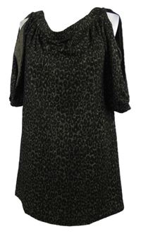 Dámská černo-zelená vzorovaná tunika s průstřihy a lodičkovým výstřihem 