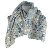 Dámská bílo-modro-zlatá vzorovaná šála 