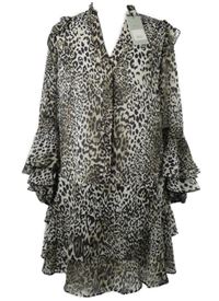 Nové - Dámské béžovo-hnědé vzorované šifonové košilové šaty Mint Velvet 